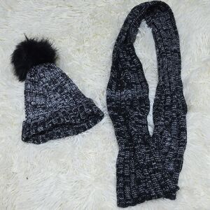 Cozy Black and Gray Knit Hat and Scarf Set